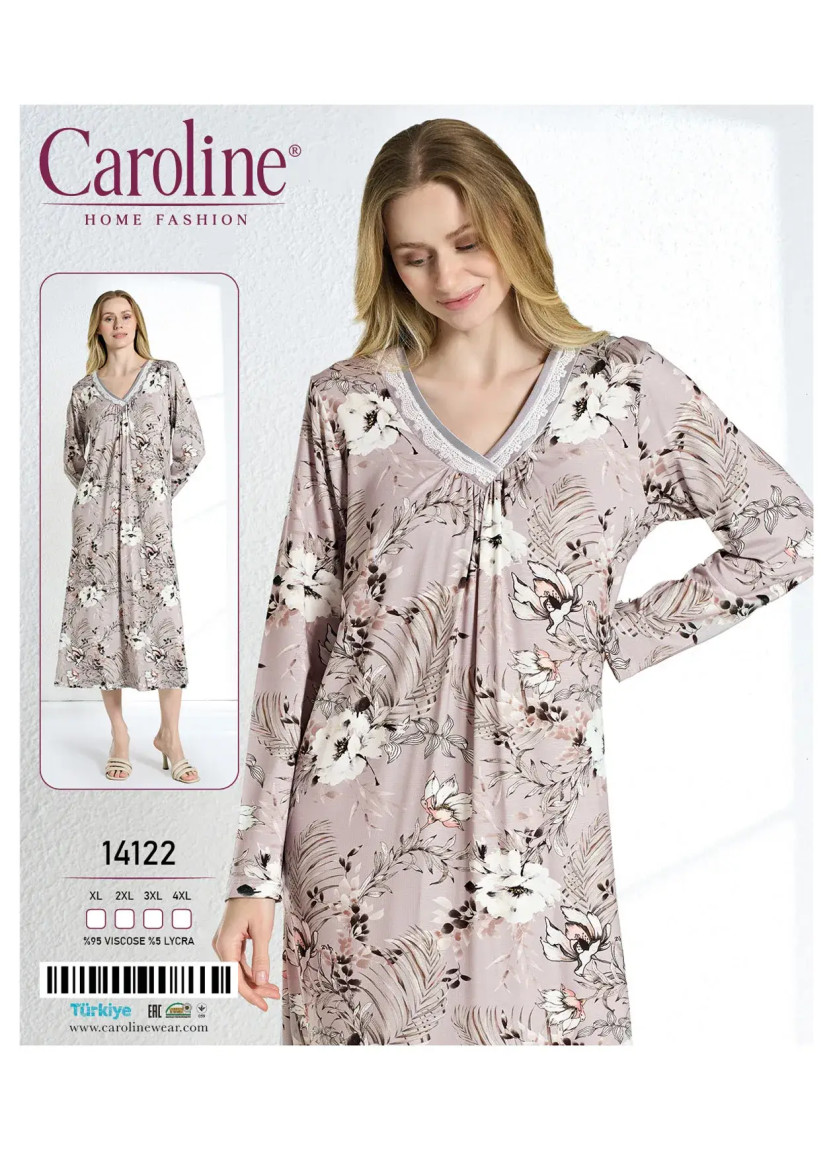 Длинная Ночная Сорочка Женская XL+2XL+3XL+4XL Caroline 14122 — фабричная коллекция оптом