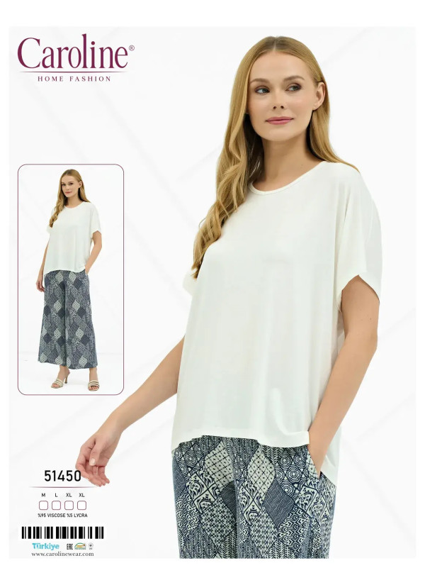 Caroline 51450 Оптом Турция Фабрика Пижама Женская Комплект с Брюками M+L+XL+XL Caroline 51450 Купить Оптом с Турции