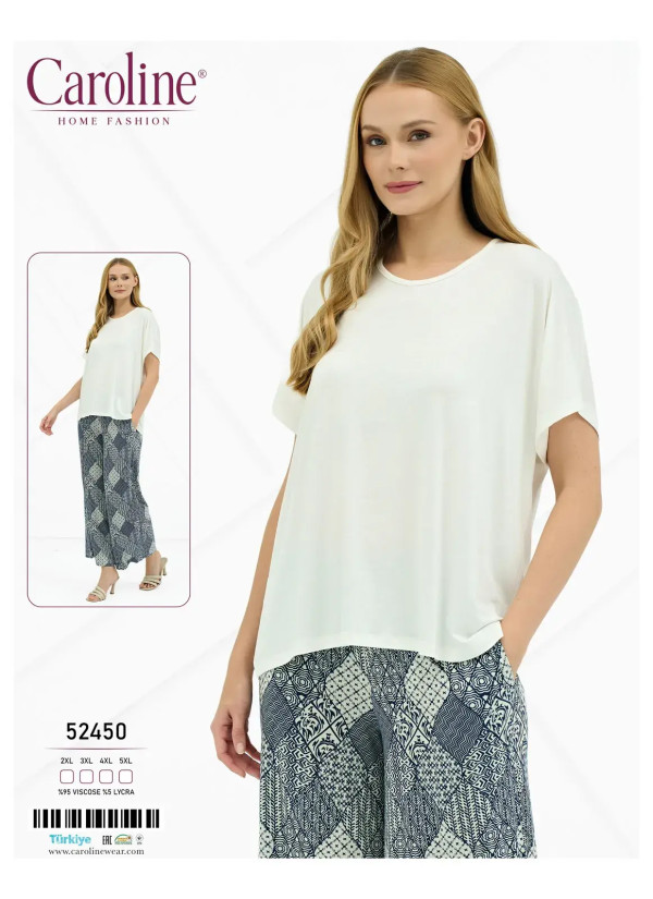 Caroline 52450 Оптом Турция Фабрика Пижама Женская Комплект с Брюками 2XL+3XL+4XL+5XL Caroline 52450 Купить Оптом с Турции