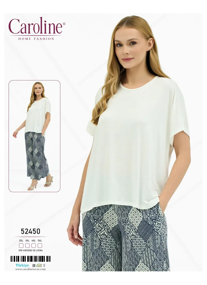 Caroline 52450 Оптом Турция Фабрика Пижама Женская Комплект с Брюками 2XL+3XL+4XL+5XL Caroline 52450 Купить Оптом с Турции