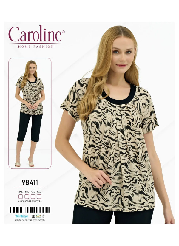 Caroline 98411 Оптом Турция Фабрика Женский Комплект с Капри 2XL+3XL+4XL+5XL Caroline 98411 Купить Оптом с Турции