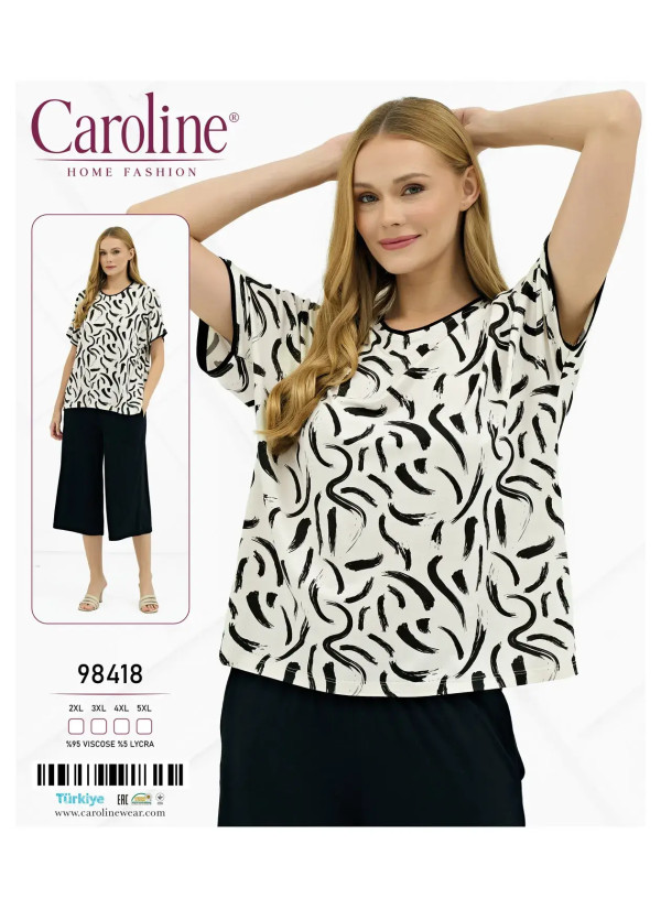Caroline 98418 Оптом Турция Фабрика Женский Комплект с Капри 2XL+3XL+4XL+5XL Caroline 98418 Купить Оптом с Турции