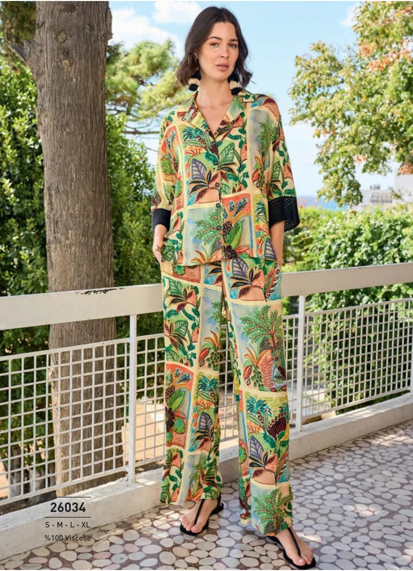 Monamise 26034 Viscose Pants Homewear Set (S+M+L+XL) — Turkish factory wholesale