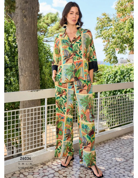 Monamise 26034 Viscose Pants Homewear Set (S+M+L+XL) — Turkish factory wholesale