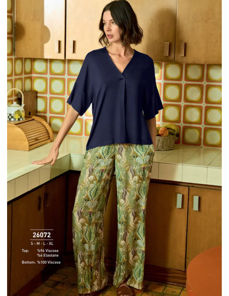 Monamise 26072 Viscose Pants Homewear Set (S+M+L+XL) — Turkish factory wholesale