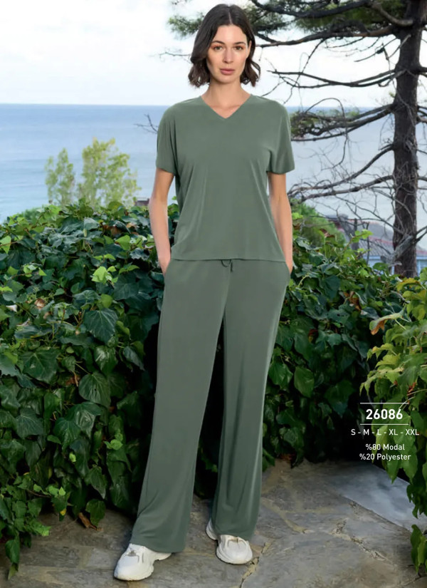 Monamise 26086 Modal Pants Homewear Set (S+M+L+XL+2XL) — direct Turkish factory supply