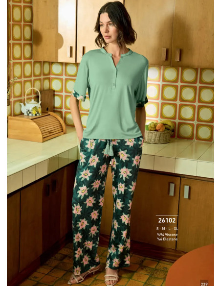 Monamise 26102 Viscose Pants Homewear Set (S+M+L+XL) — Turkish factory wholesale