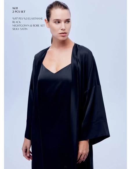 Bonjour Madame 1631 BLACK Satin Nightdress — wholesale for boutiques