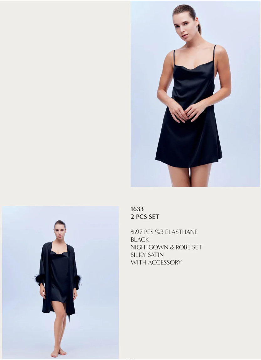 Bonjour Madame 1633 BLACK Satin Nightdress — wholesale for boutiques