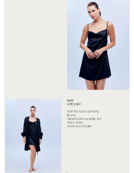 Bonjour Madame 1633 BLACK Satin Nightdress — wholesale for boutiques