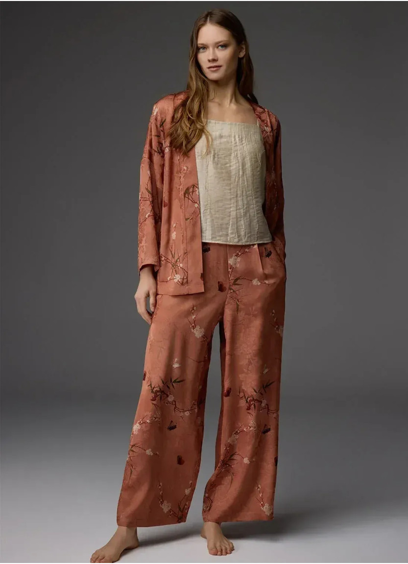 Bonjour Madame 1803 TERRACOTTA Viscose Pants Homewear Set — direct Turkish factory supply