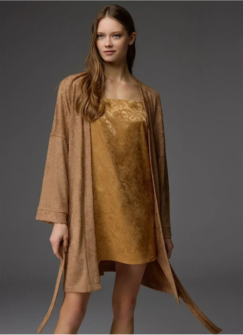 Bonjour Madame 1807 MUSTARD Viscose Robe Set — Turkish textile wholesale