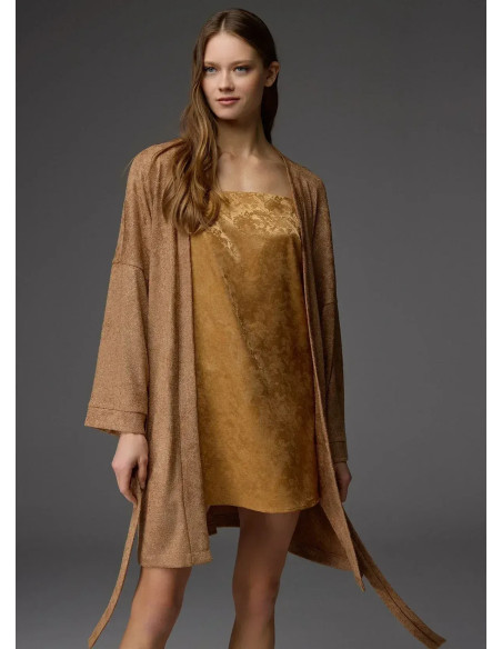 Bonjour Madame 1807 MUSTARD Viscose Robe Set — Turkish textile wholesale