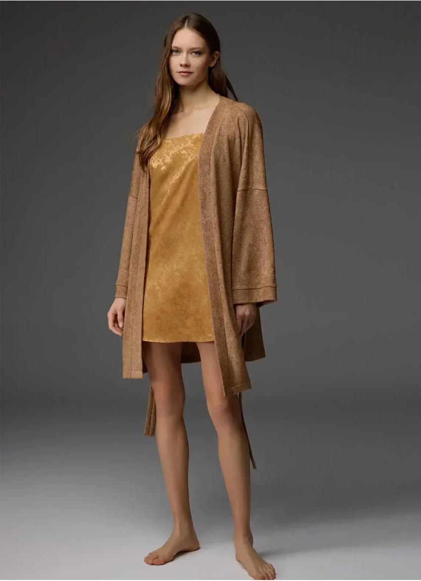 Bonjour Madame 1807 MUSTARD Viscose Robe Set — wholesale from Turkey