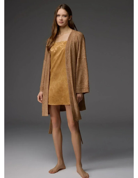 Комплект Халат и Ночная Рубашка VISCOSE JACQUARD BONJOUR MADAME 1807 Bonjour Madame 1807 MUSTARD — купить оптом из Турции