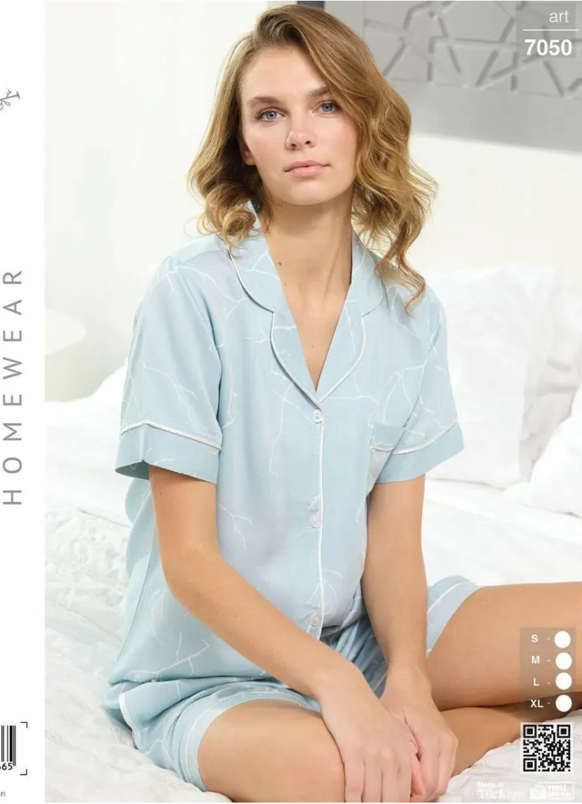 Женская Пижама Комплект Рубашка И Шорты Хлопок (S+M+L+XL) Seamlife 7050 — оптом для магазинов и бутиков