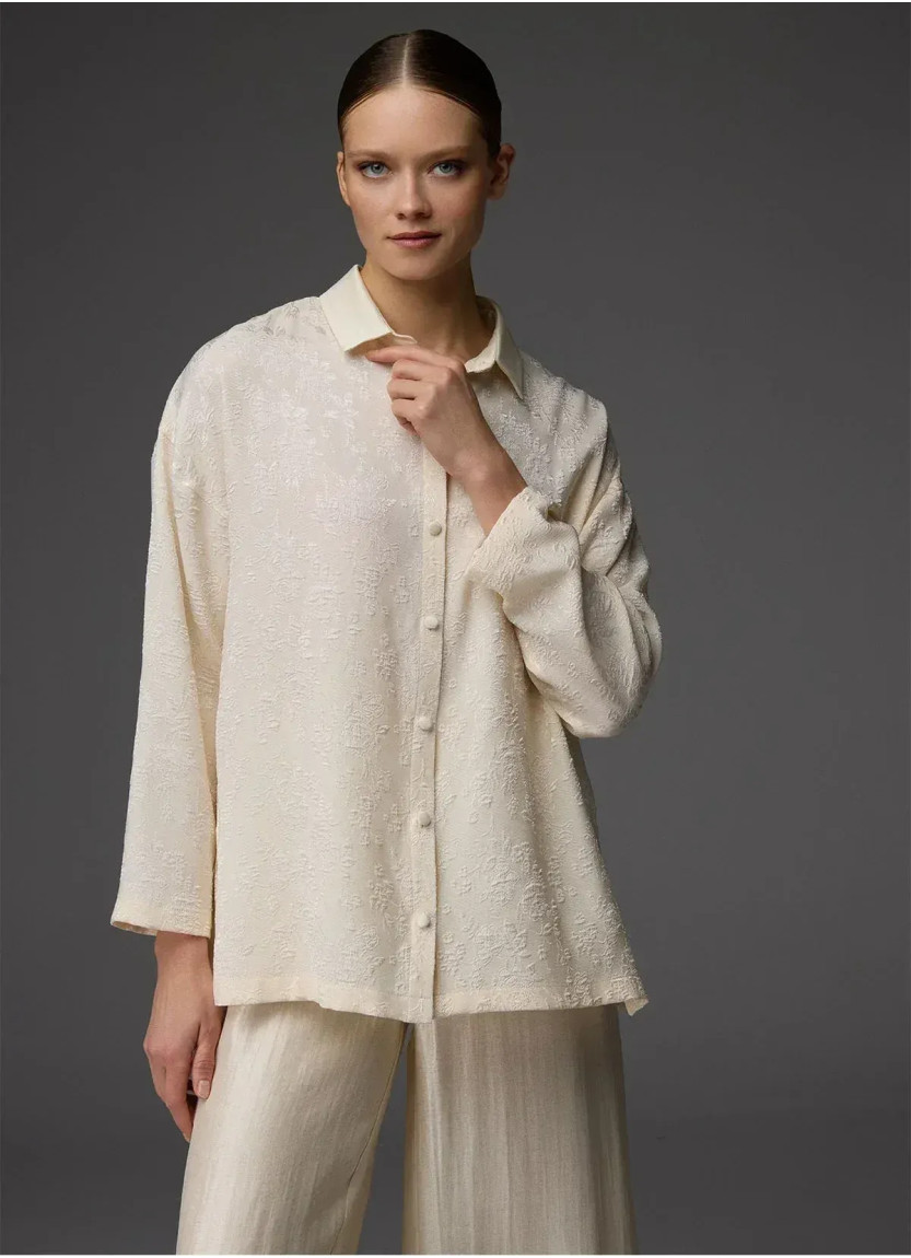 Женский Жаккардовый Комплект: Рубашка с Воротником и Брюки Район (Rayon) BONJOUR MADAME 1822 — оптом для магазинов и бутиков