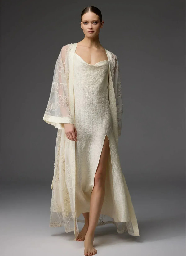 Bonjour Madame 1824 Krem Lace Robe Set — factory-direct from Turkey
