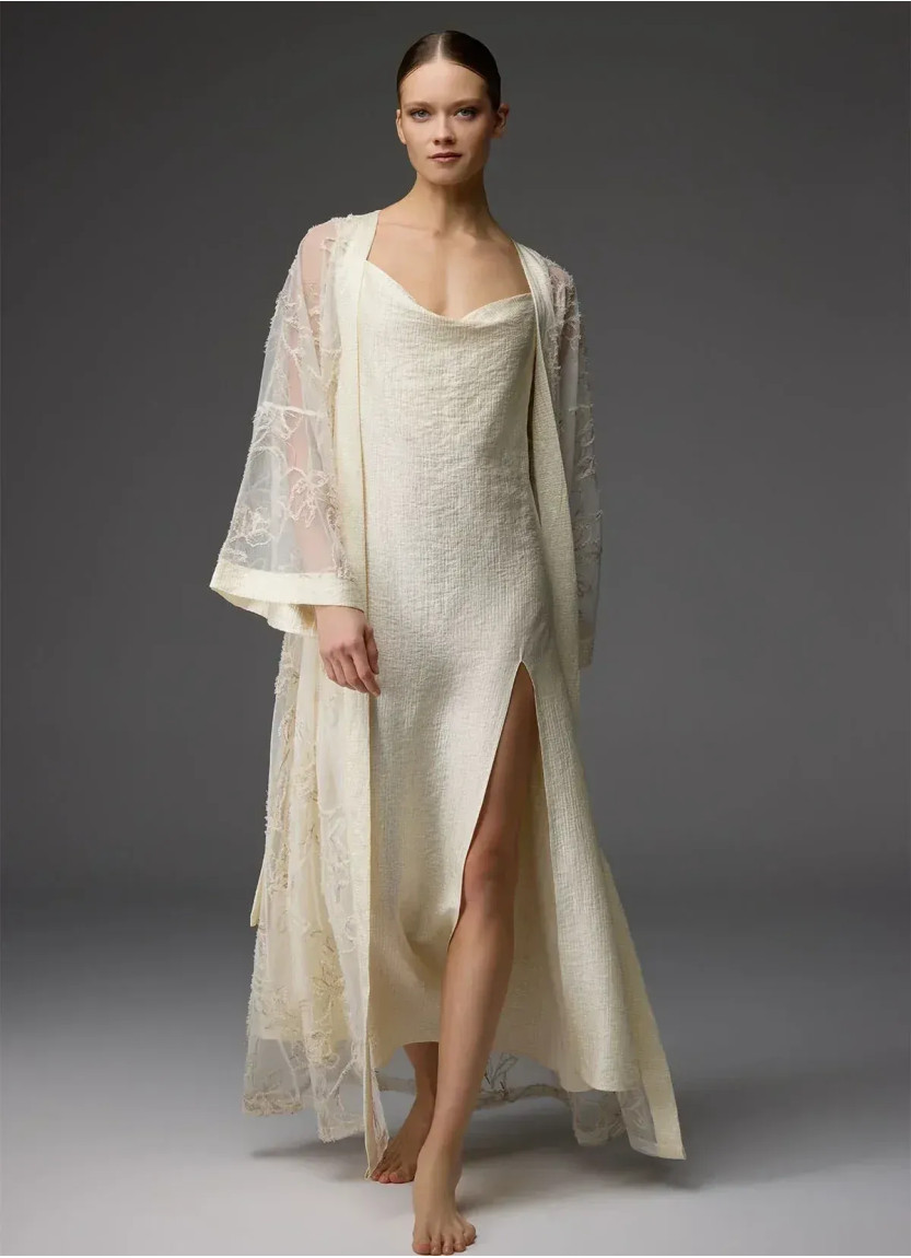 Bonjour Madame 1824 Krem Lace Robe Set — factory-direct from Turkey