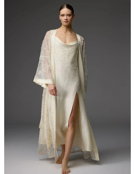 Bonjour Madame 1824 Krem Lace Robe Set — factory-direct from Turkey