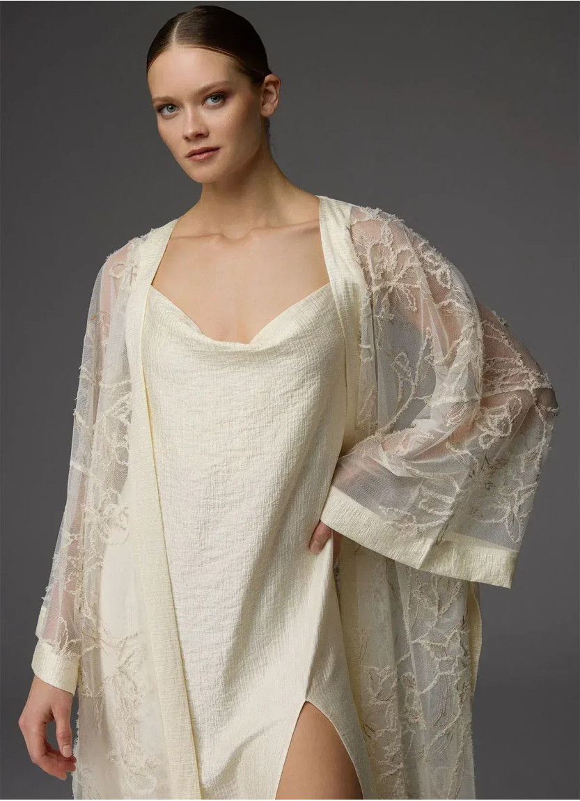 Bonjour Madame 1824 Krem Lace Robe Set — Turkish textile wholesale