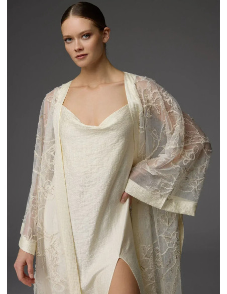 Bonjour Madame 1824 Krem Lace Robe Set — Turkish textile wholesale