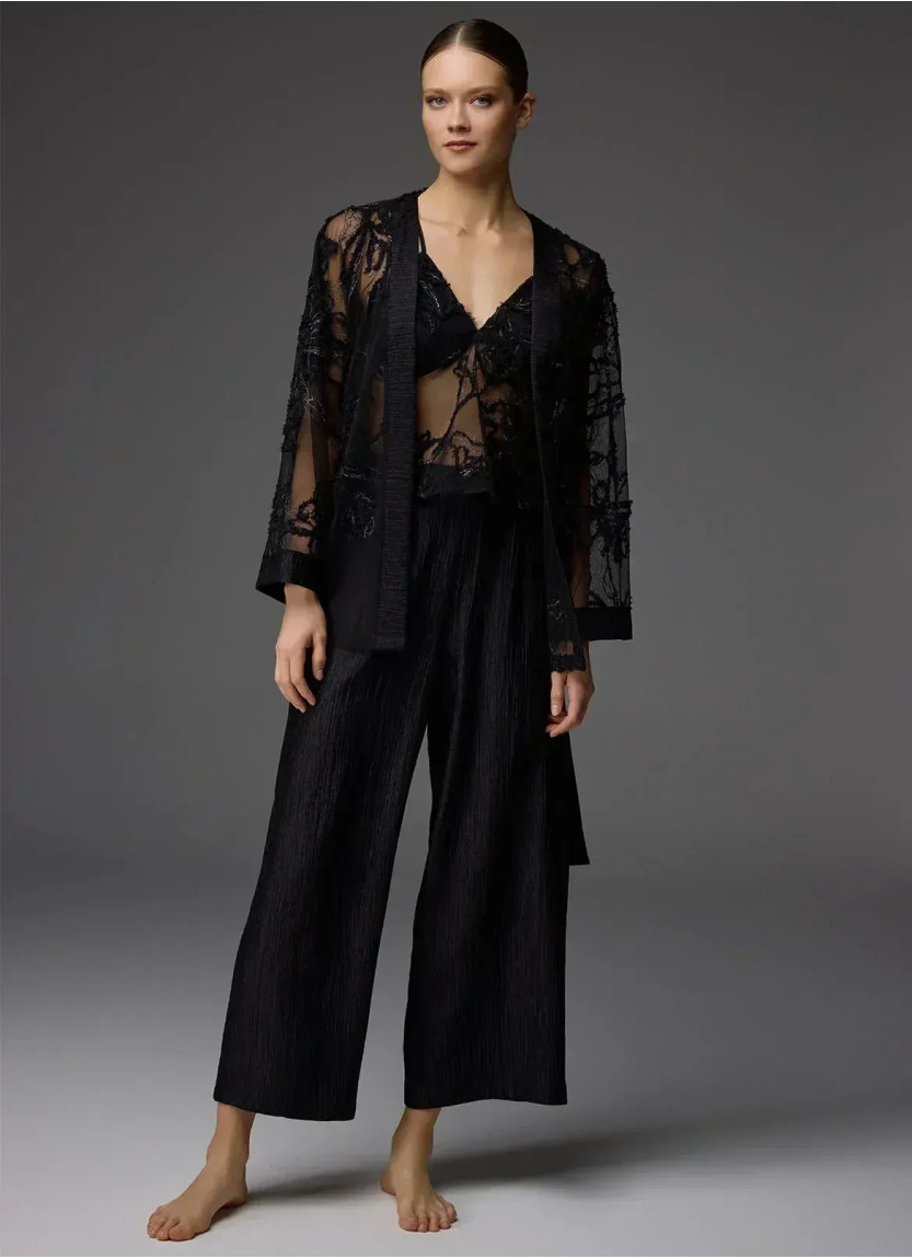 Bonjour Madame 1825 Siyah Lace Robe Set — factory-direct from Turkey