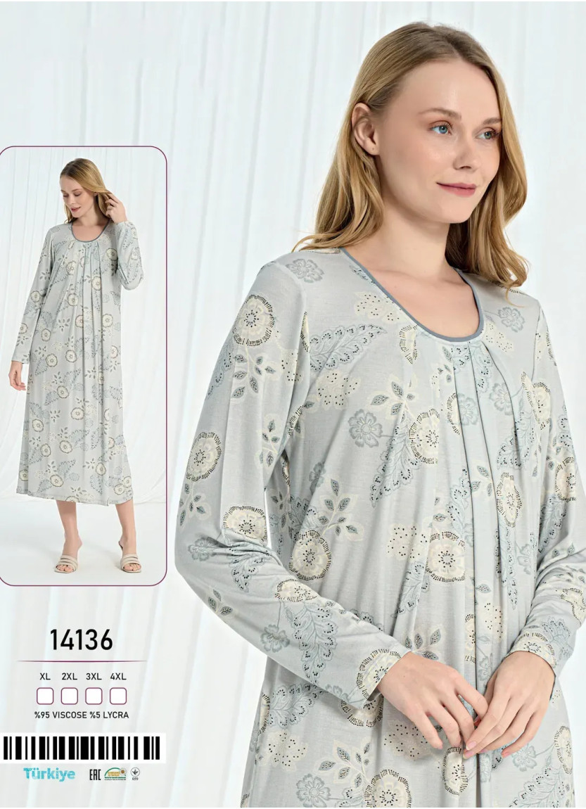 Длинная Ночная Сорочка XL+2XL+3XL+4XL Caroline 14136 — оптовая поставка из Турции
