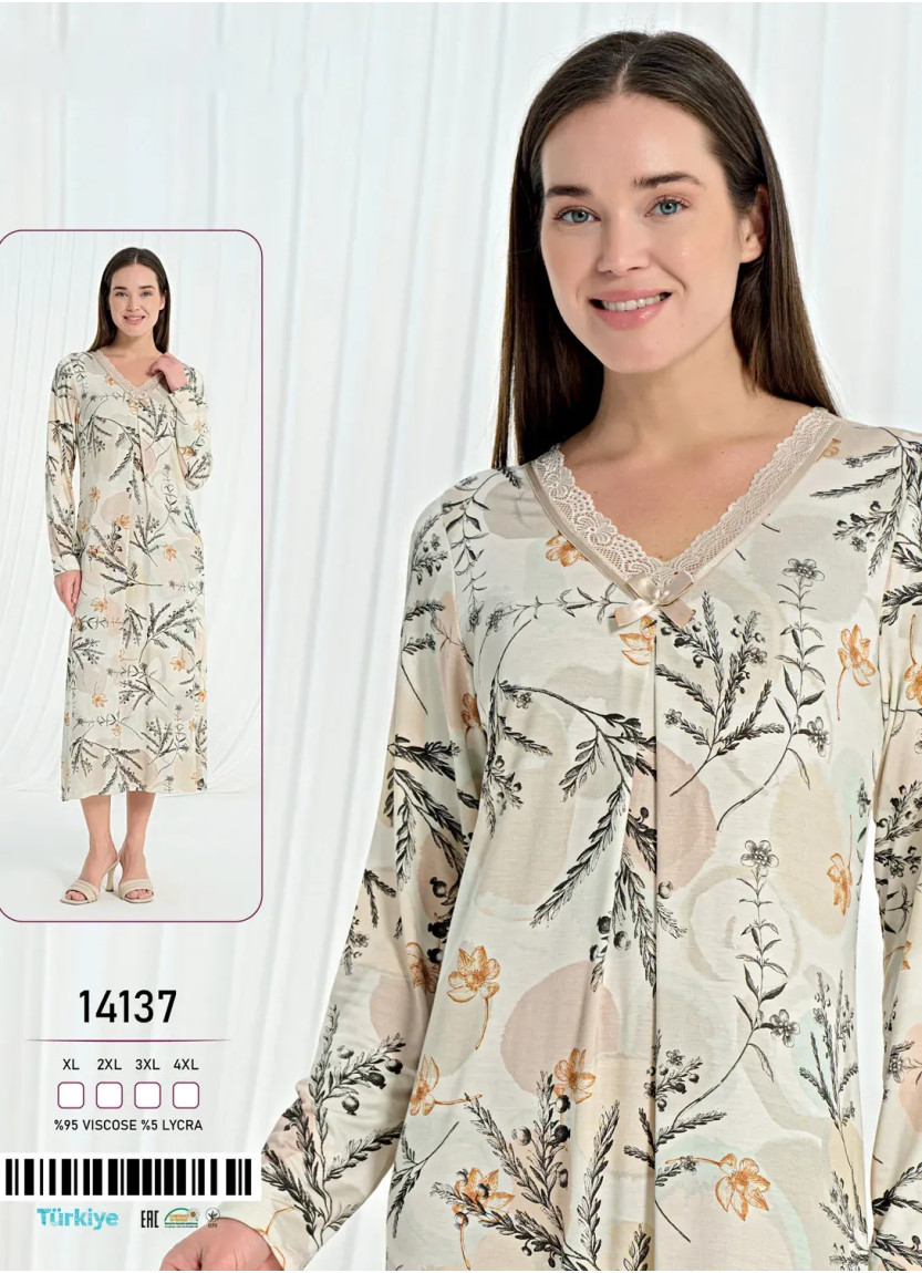 Caroline 14137 Оптом Турция Фабрика Длинная Ночная Сорочка XL+2XL+3XL+4XL Caroline 14137 Купить Оптом с Турции