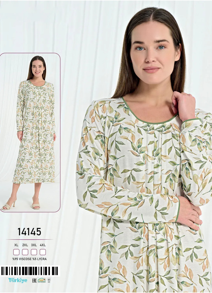 Длинная Ночная Сорочка XL+2XL+3XL+4XL Caroline 14145 — турецкий текстиль оптом