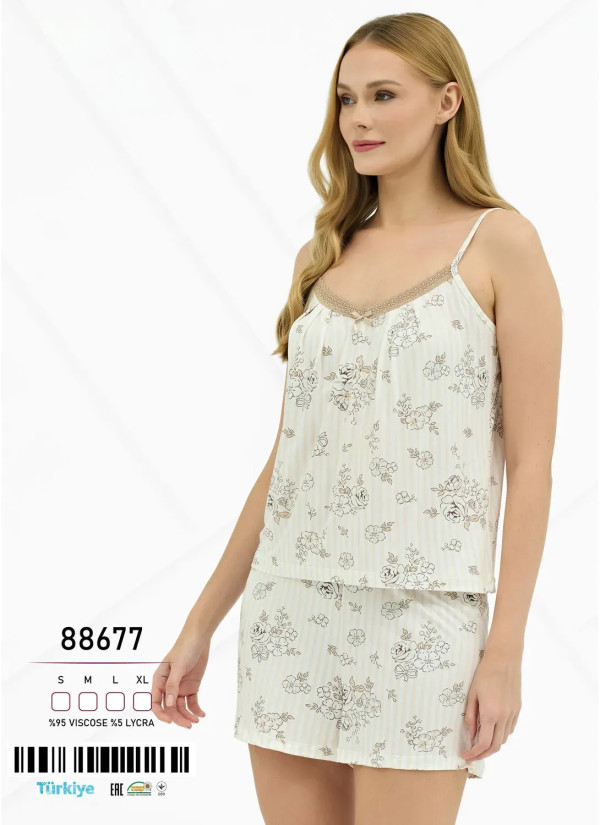 Caroline 88677 Оптом Турция Фабрика Женский Комплект с Шортами S+M+L+XL Caroline 88677 Купить Оптом с Турции