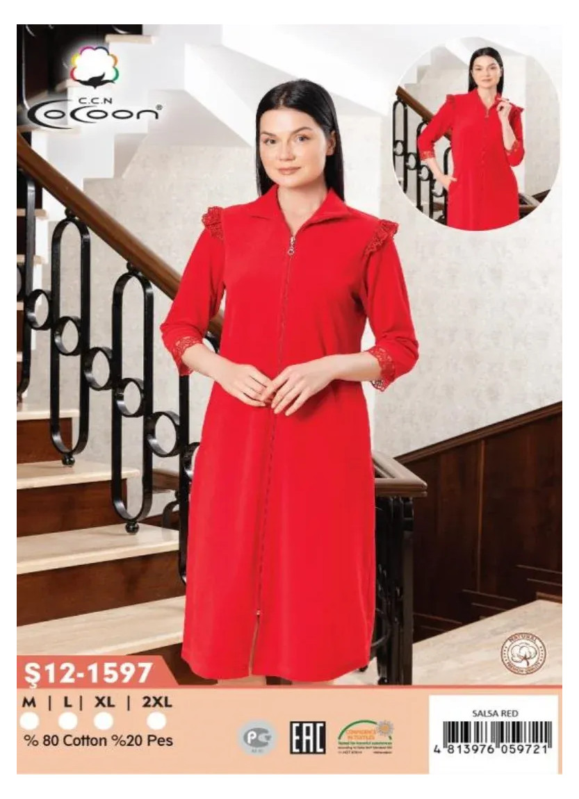 CCNŞ12-1597_SLR Velour Women's Robe (M+L+XL+2XL) — wholesale from Turkey