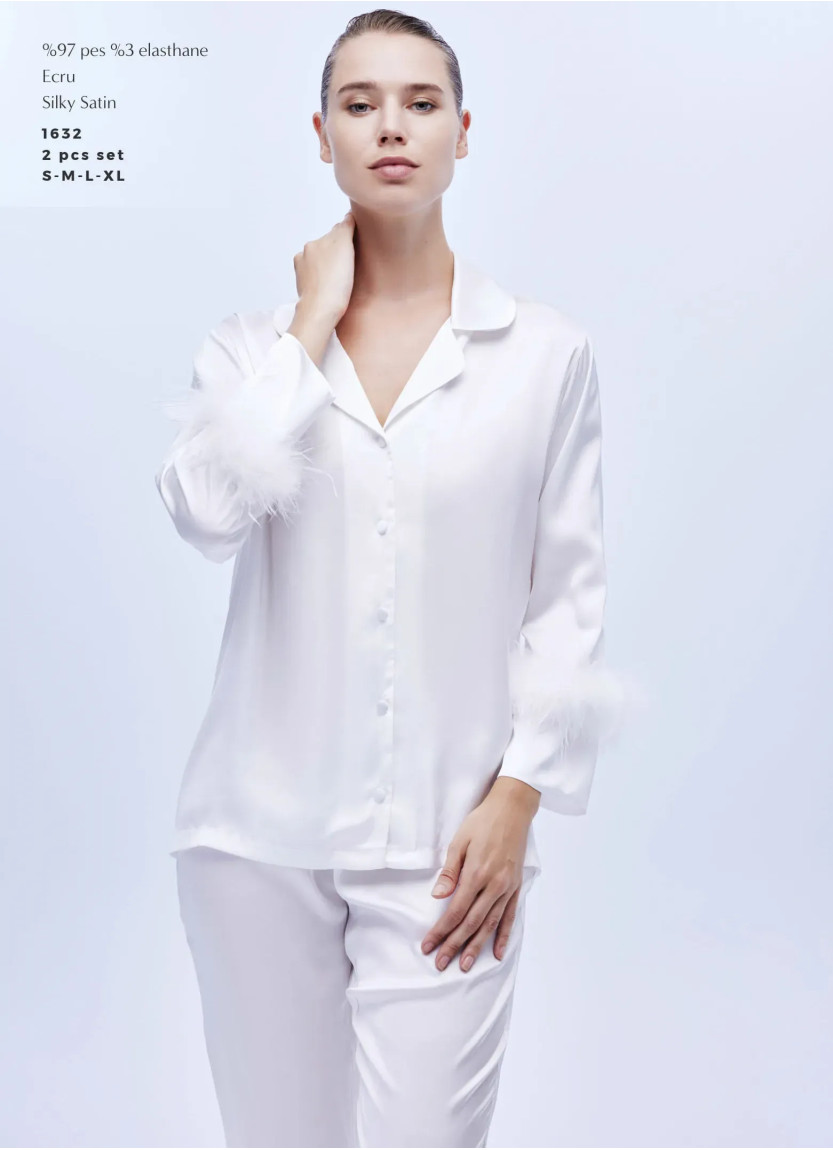 Женский Комплект с Брюками 2-ка SILKY SATIN WITH ACCESSORY BONJOUR MADAME 1632 ECRU — купить оптом из Турции