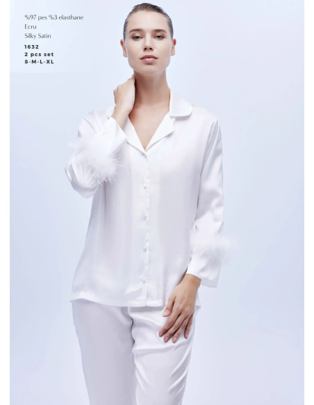 Женский Комплект с Брюками 2-ка SILKY SATIN WITH ACCESSORY BONJOUR MADAME 1632 ECRU — купить оптом из Турции