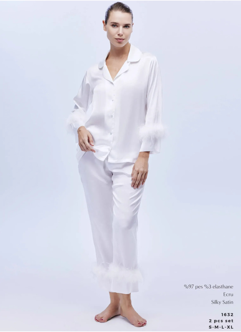 Женский Комплект с Брюками 2-ка SILKY SATIN WITH ACCESSORY BONJOUR MADAME 1632 ECRU — оптовая поставка из Турции