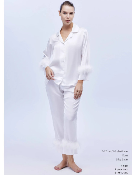 Женский Комплект с Брюками 2-ка SILKY SATIN WITH ACCESSORY BONJOUR MADAME 1632 ECRU — оптовая поставка из Турции