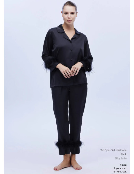 Bonjour Madame 1632 BLACK Satin Pants Homewear Set — Turkish textile wholesale