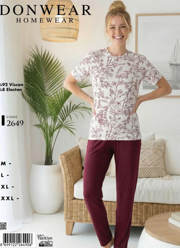 Пижама Женская Комплект с Брюками Вискоза (M+L+XL+XXL) Donwear 2649 — купить оптом со Стамбула