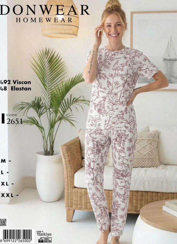 Пижама Женская Комплект с Брюками Вискоза (M+L+XL+XXL) Donwear 2651 — фабричная коллекция оптом