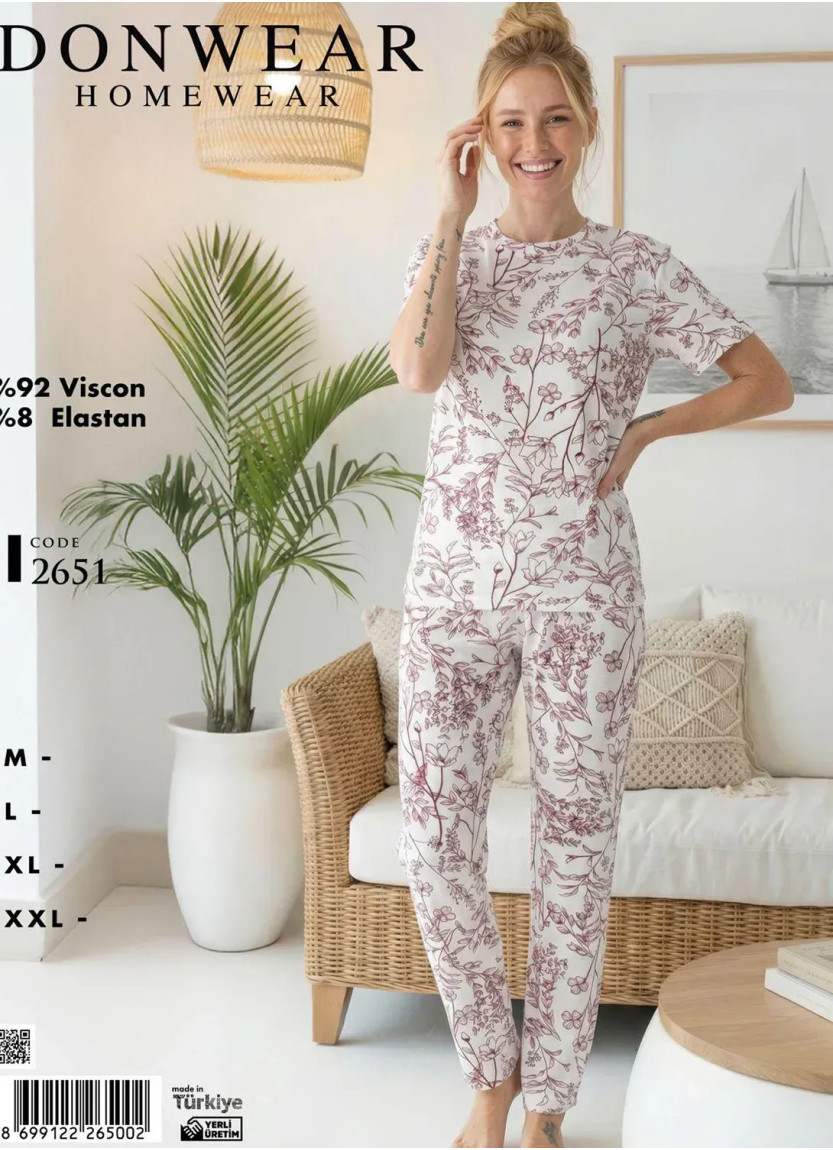 Donwear 2651 Оптом Турция Фабрика Пижама Женская Комплект с Брюками Вискоза (M+L+XL+XXL) Donwear 2651 Купить Оптом с Турции