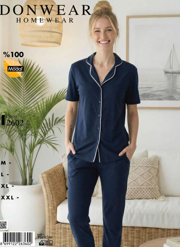 Пижама Женская на Пуговицах Комплект с Брюками Модал (M+L+XL+XXL) Donwear 2602 — прямые поставки из Турции