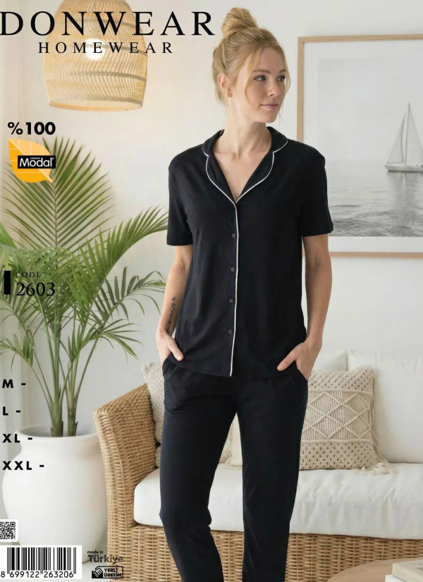 Пижама Женская на Пуговицах Комплект с Брюками Модал (M+L+XL+XXL) Donwear 2603 — оптом от турецкой фабрики