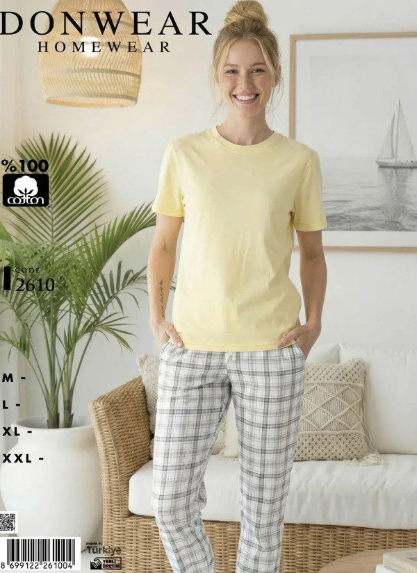 Пижама Женская Комплект с Брюками Хлопок (M+L+XL+XXL) Donwear 2610 — фабричная коллекция оптом