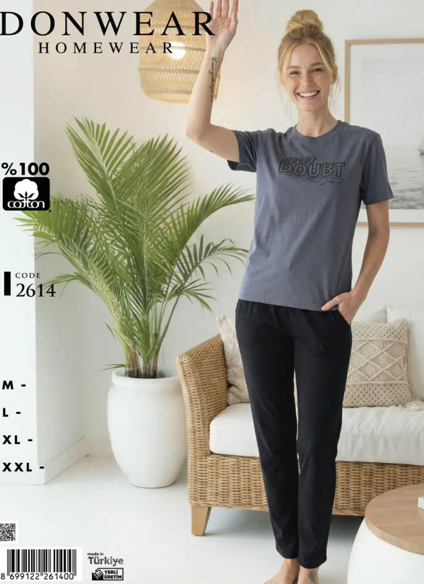 Пижама Женская Комплект с Брюками Хлопок (M+L+XL+XXL) Donwear 2614 — купить оптом со Стамбула