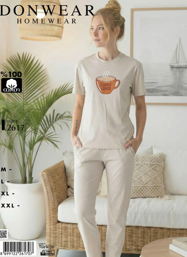 Пижама Женская Комплект с Брюками Хлопок (M+L+XL+XXL) Donwear 2617 — прямые поставки из Турции