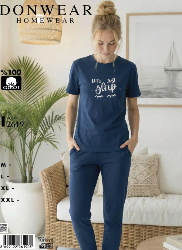 Пижама Женская Комплект с Брюками Хлопок (M+L+XL+XXL) Donwear 2619 — купить оптом со Стамбула