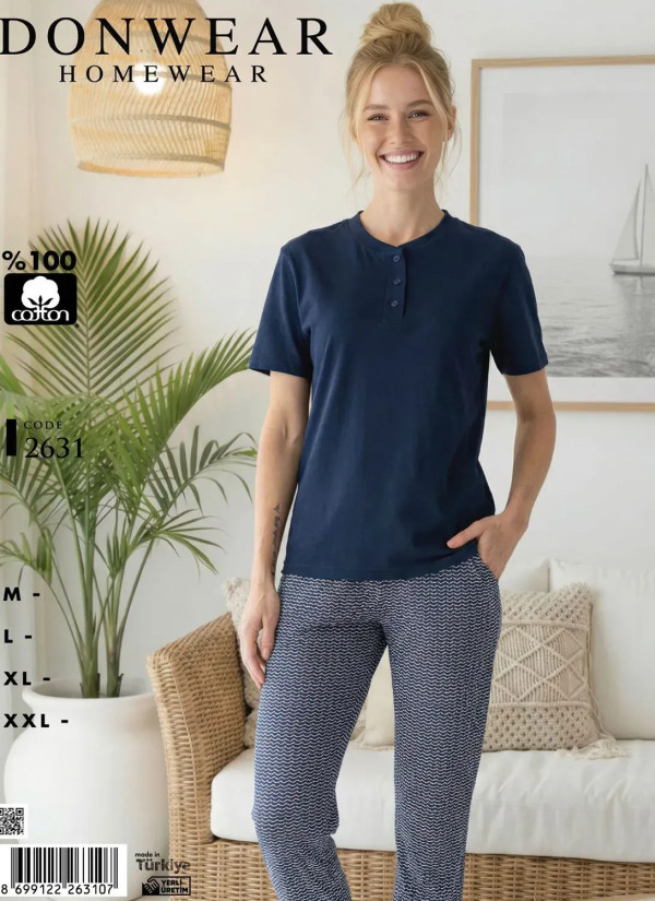 Пижама Женская Комплект с Брюками Хлопок (M+L+XL+XXL) Donwear 2631 — фабричная коллекция оптом