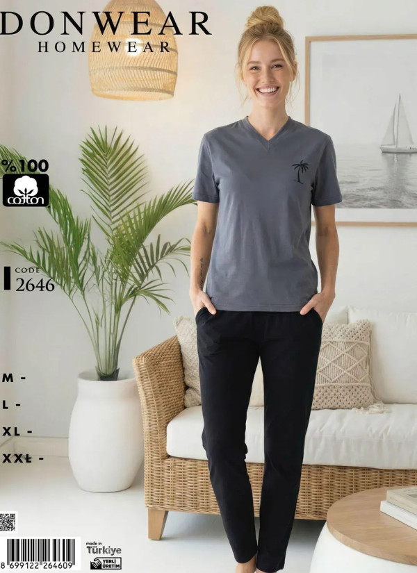 Пижама Женская Комплект с Брюками Хлопок (M+L+XL+XXL) Donwear 2646 — прямые поставки из Турции