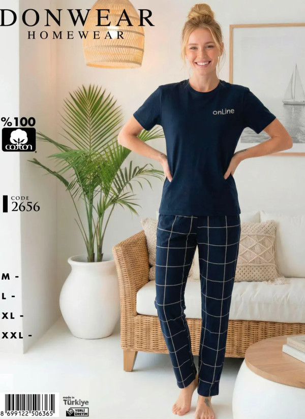 Пижама Женская Комплект с Брюками Хлопок (M+L+XL+XXL) Donwear 2656 — прямые поставки из Турции