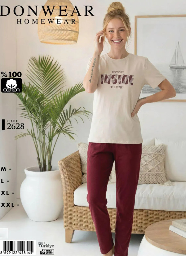 Пижама Женская Комплект с Брюками Хлопок (M+L+XL+XXL) Donwear 2628 — купить оптом со Стамбула